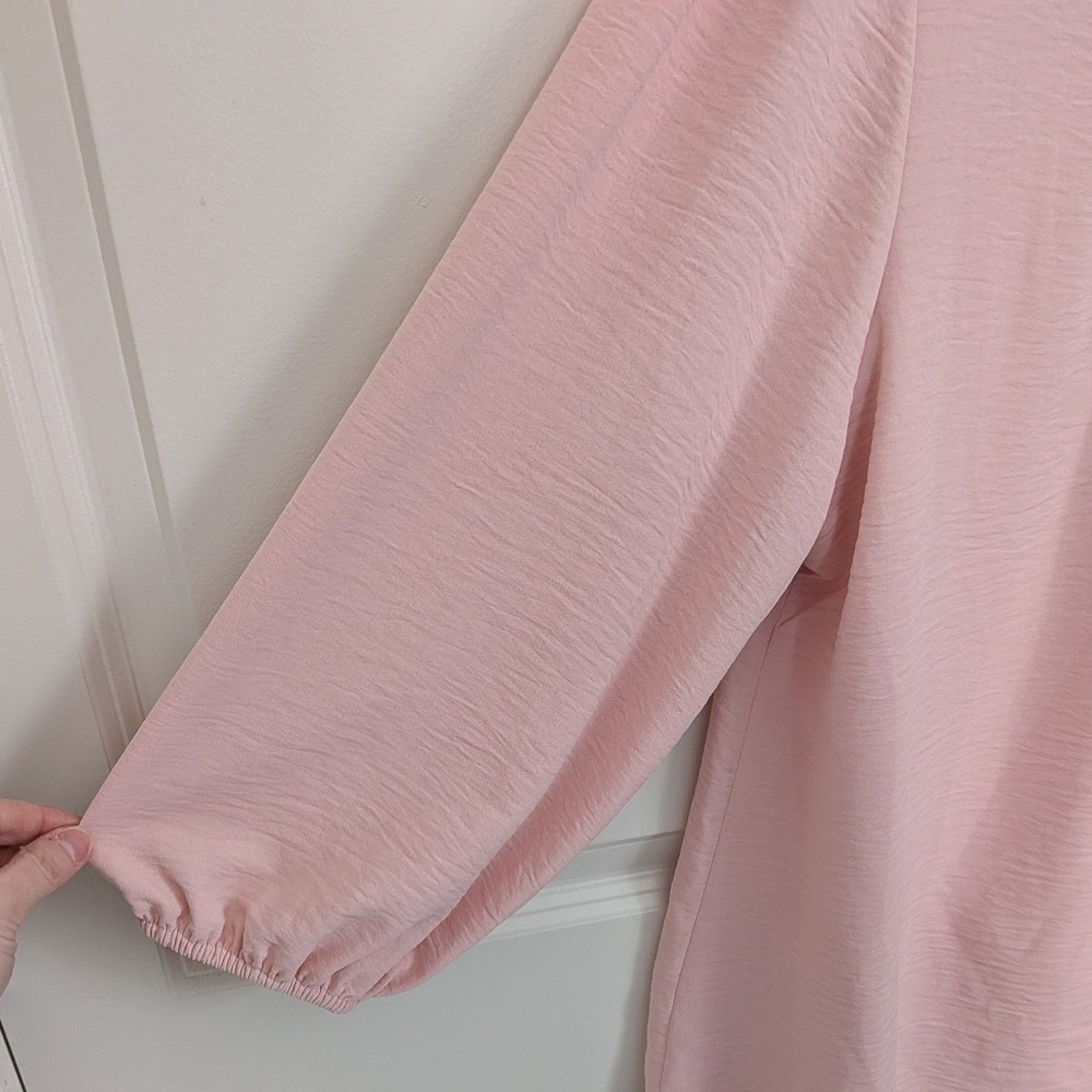 Coral Bay Women's Petite Pink Henley Button Blouse 3/4 Puff Sleeve Top Size PL - Picture 4 of 9